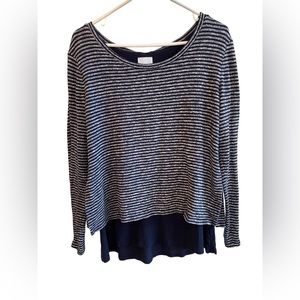 Sunday Anthropologie Layered Side Split Striped Knit Long Sleeve Top Women Large